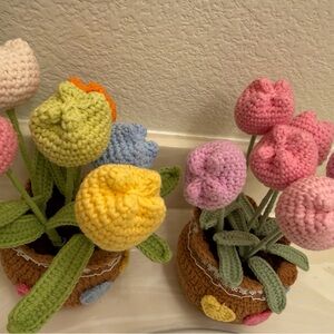 Crochet Tulip Arrangement in Decorative Planter - Pair (2 Pots)